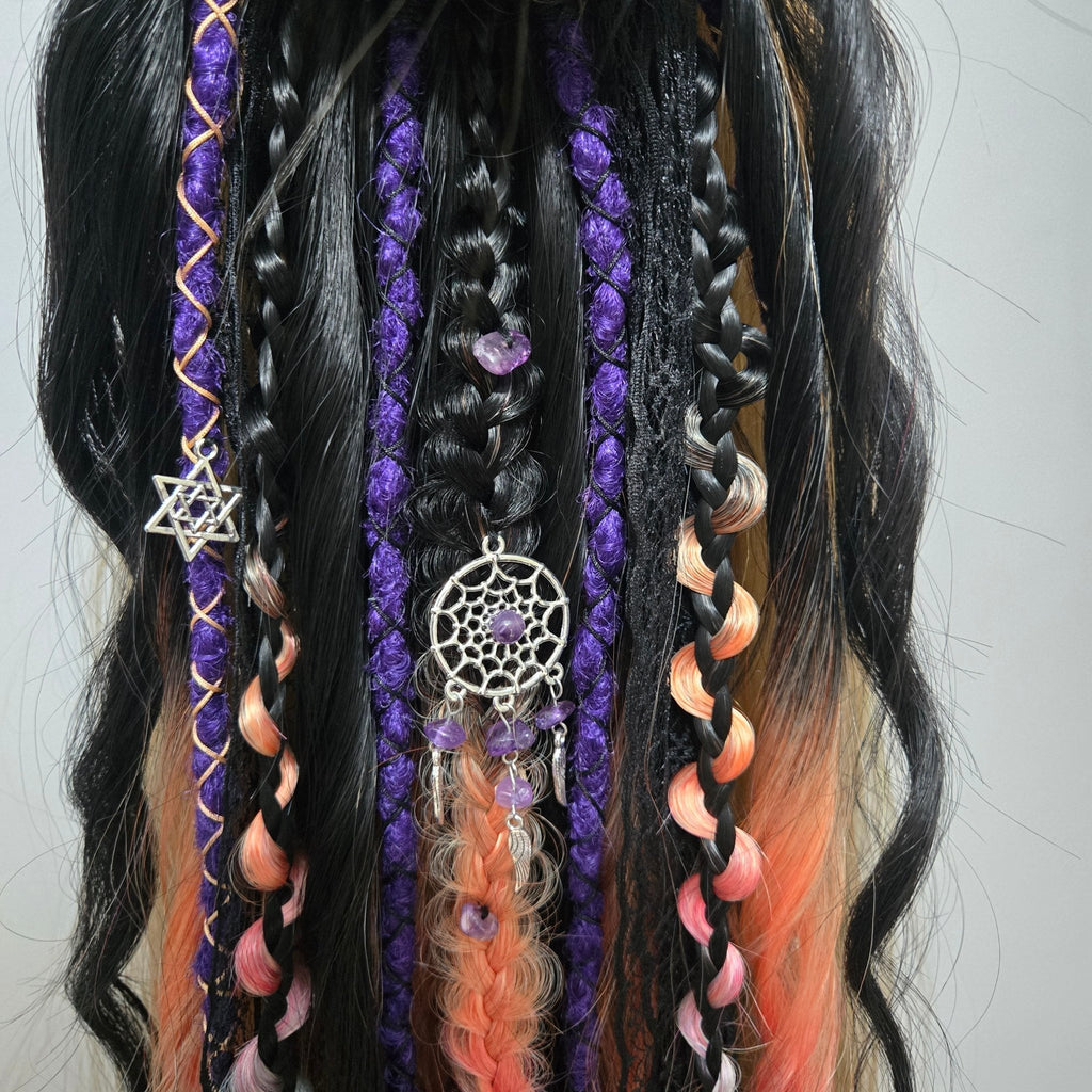 Amethyst Prism Wavy Dread Bobble 24 Inch Synthetic Hair Tie - Rockinredfox