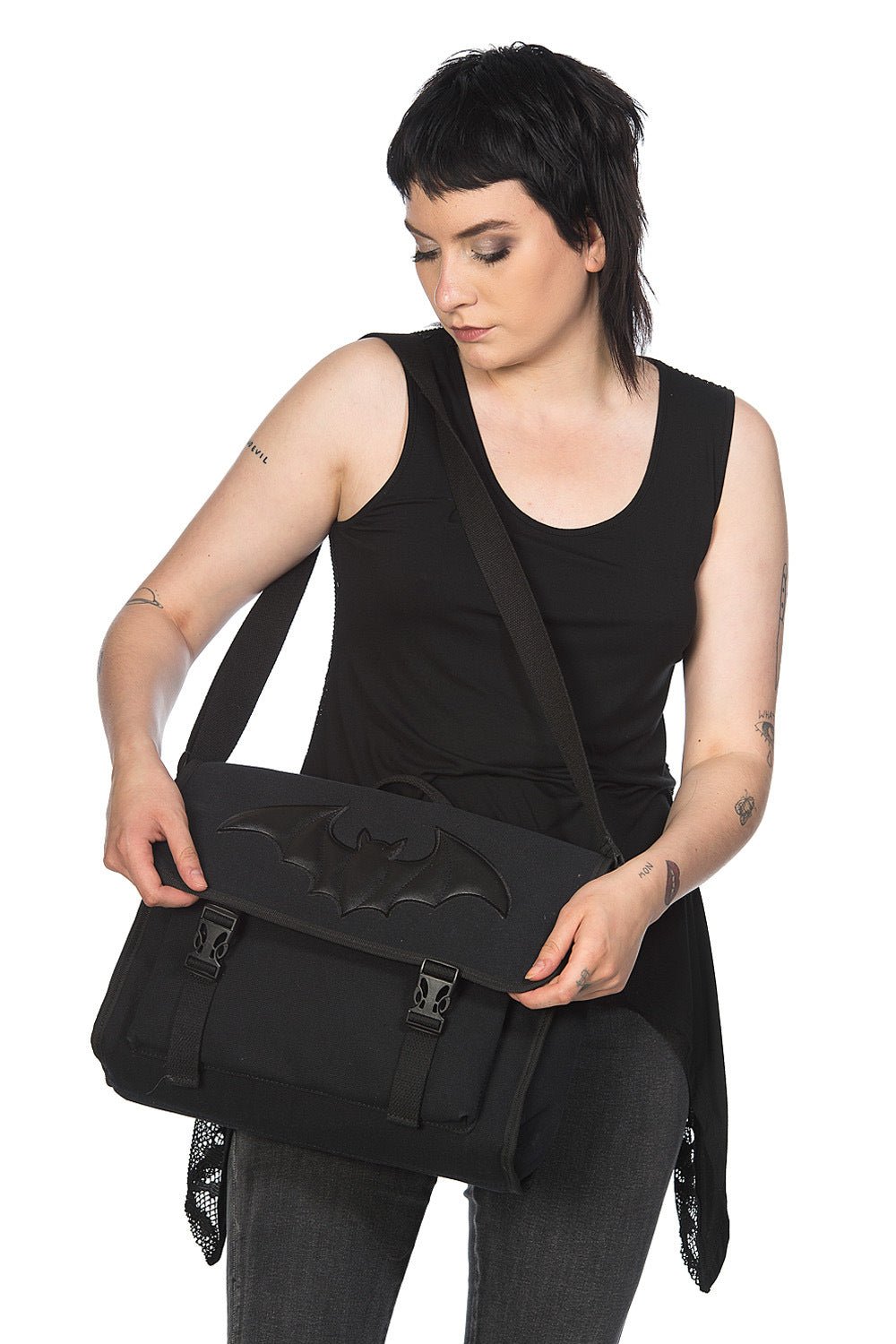 Banned Dragon Frenzy Messenger Bag Black Bat Gothic Shoulder Bag - Rockinredfox