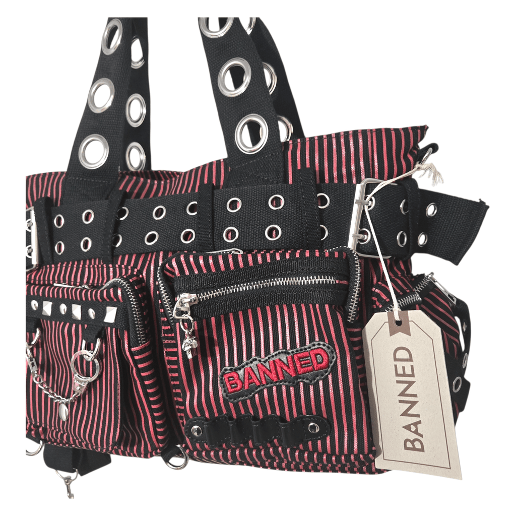 Banned Sweet Revenge Black & Red Striped Handbag - Rockinredfox