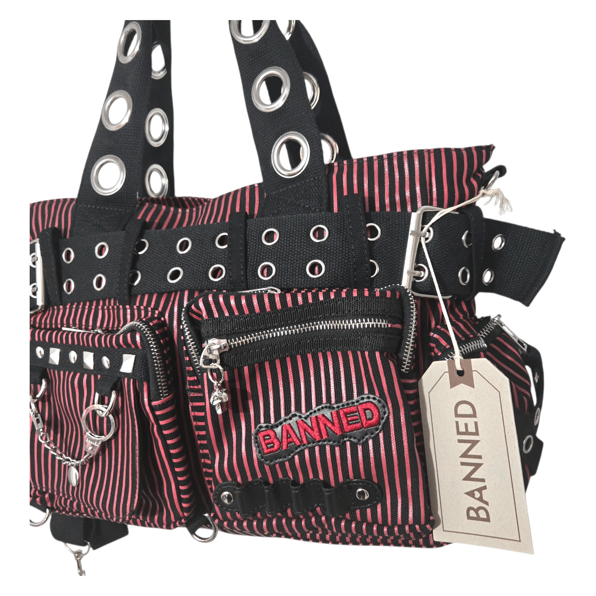 Banned Sweet Revenge Black & Red Striped Handbag - Rockinredfox