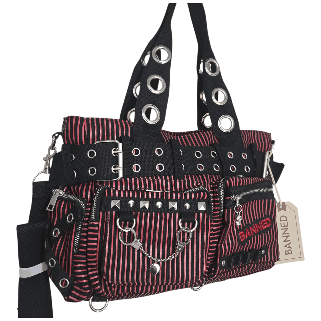 Banned Sweet Revenge Black & Red Striped Handbag - Rockinredfox