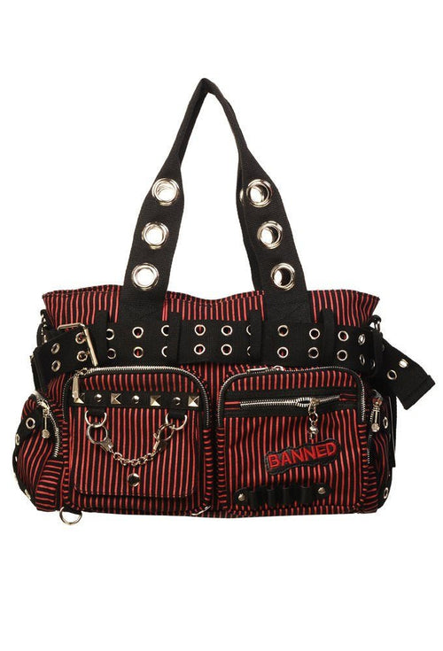 Banned Sweet Revenge Black & Red Striped Handbag - Rockinredfox