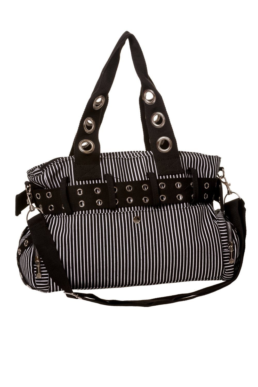 Banned Sweet Revenge Black & White Striped Handbag - Rockinredfox