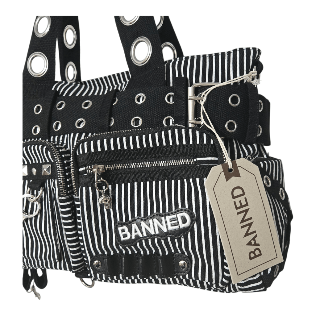 Banned Sweet Revenge Black & White Striped Handbag - Rockinredfox