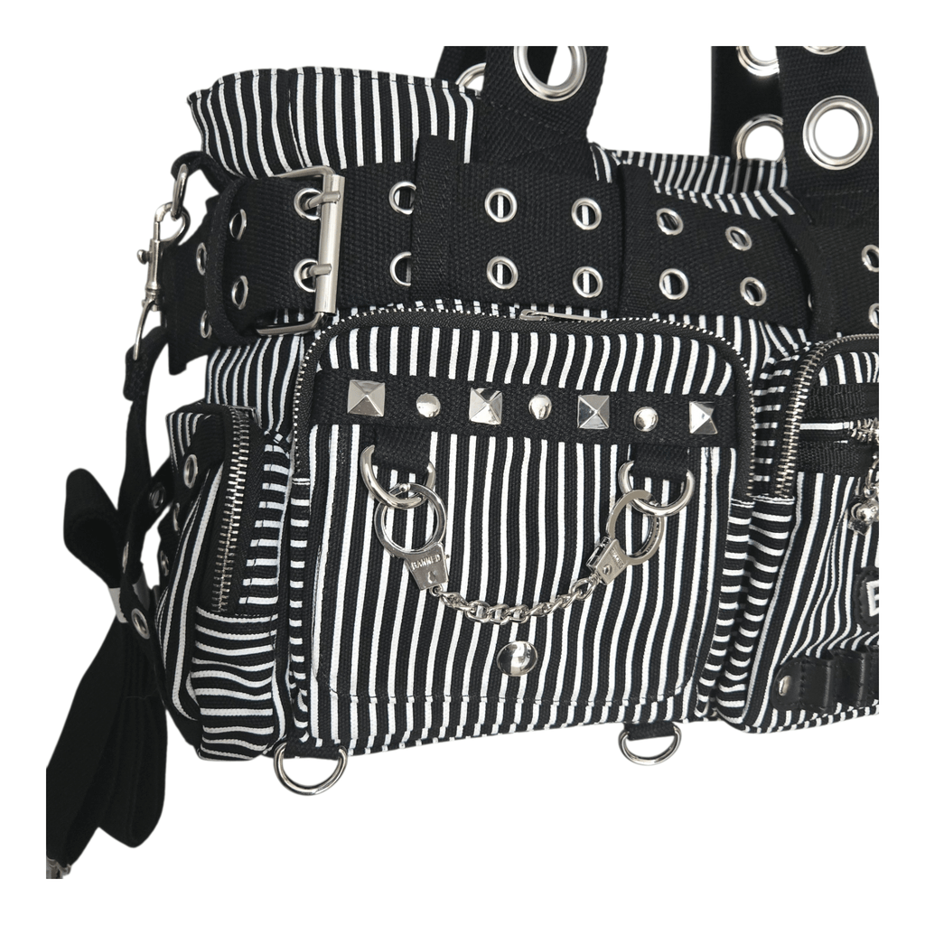 Banned Sweet Revenge Black & White Striped Handbag - Rockinredfox