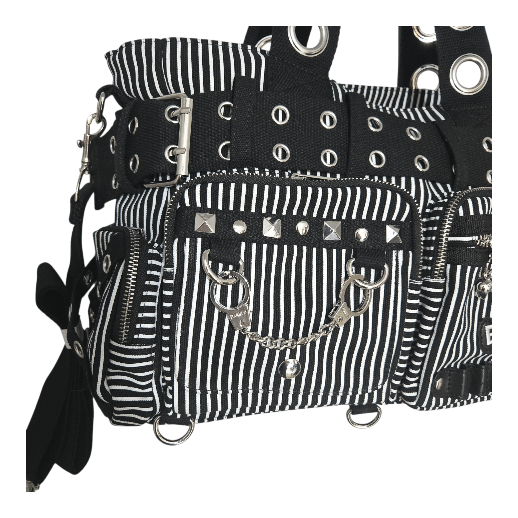 Banned Sweet Revenge Black & White Striped Handbag - Rockinredfox