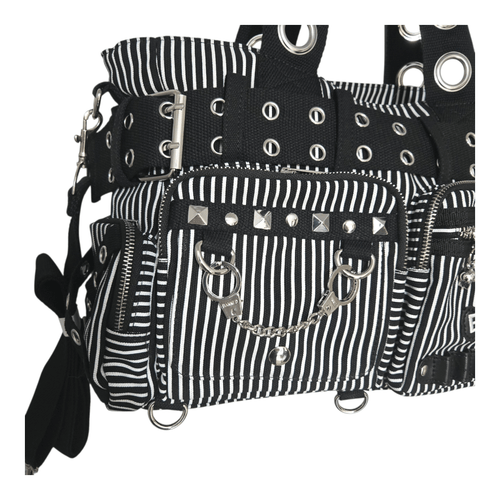 Banned Sweet Revenge Black & White Striped Handbag - Rockinredfox