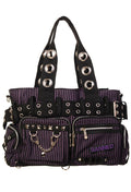 Banned Sweet Revenge Handbag Black Purple Striped Alternative Bag - Rockinredfox