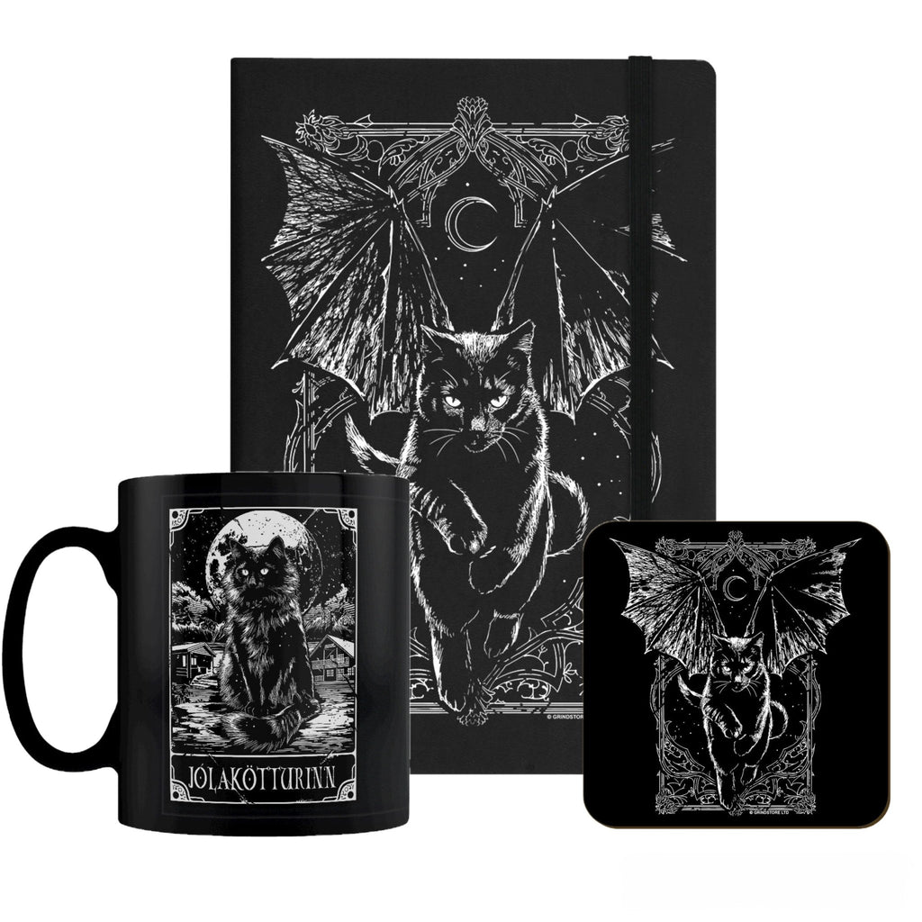 Black Cat Gift Set – Mug, Notebook & Coaster - Rockinredfox