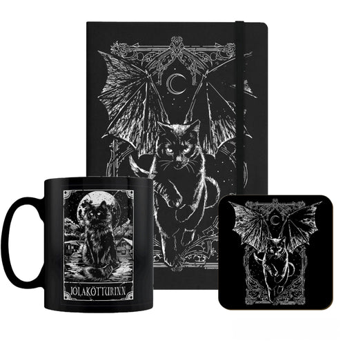 Black Cat Gift Set – Mug, Notebook & Coaster - Rockinredfox