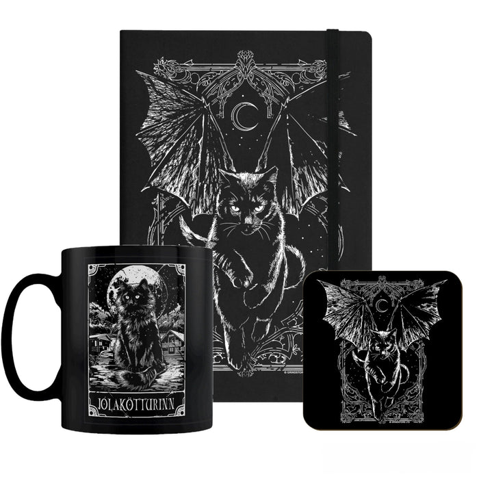 Black Cat Gift Set – Mug, Notebook & Coaster - Rockinredfox