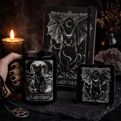 Black Cat Gift Set – Mug, Notebook & Coaster - Rockinredfox