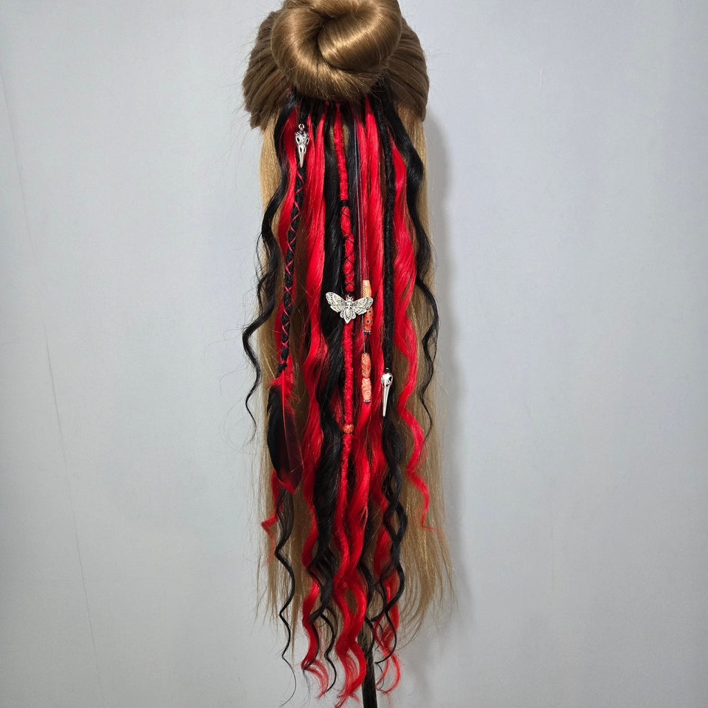Black Flame Wavy Dread Bobble 24 Inch Synthetic Hair Tie - Rockinredfox