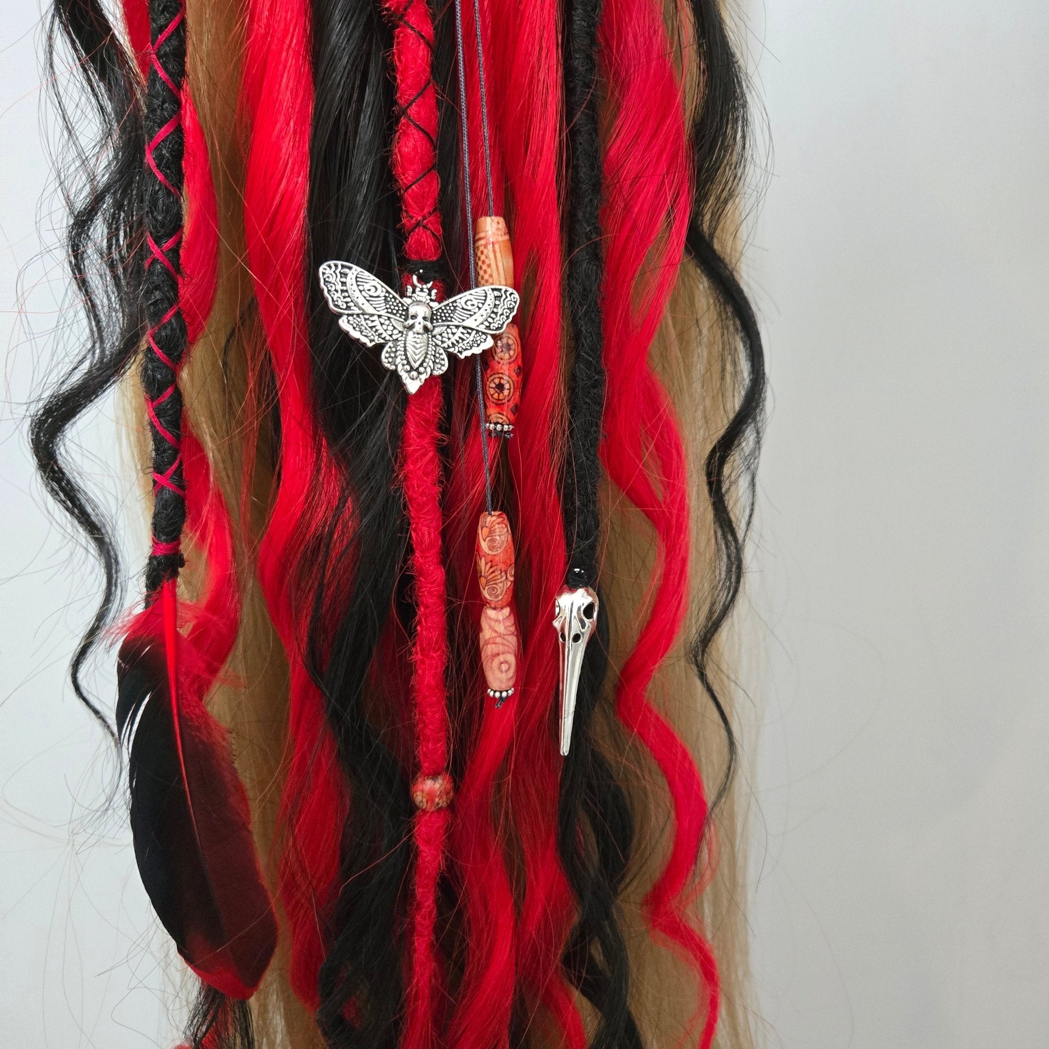 Black Flame Wavy Dread Bobble 24 Inch Synthetic Hair Tie - Rockinredfox