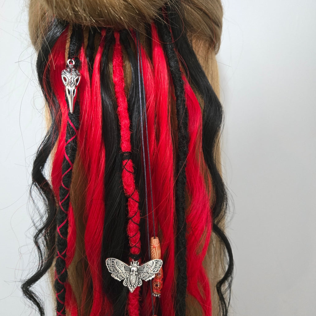 Black Flame Wavy Dread Bobble 24 Inch Synthetic Hair Tie - Rockinredfox