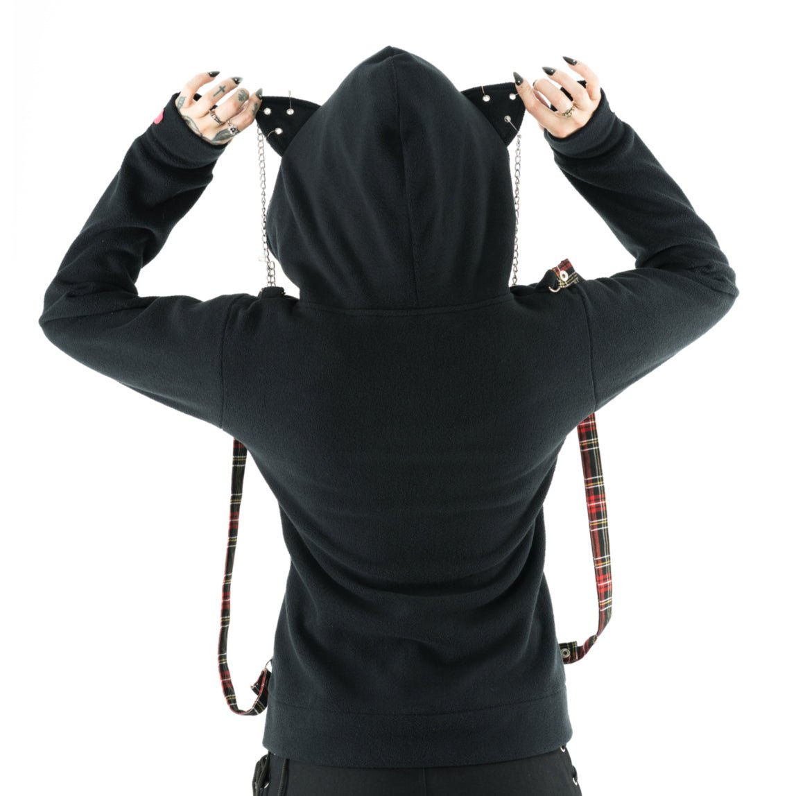 Bye Bye Kitty Trinity Hood – Black Gothic Cat Ear Hoodie | Alternative Zip Hood - Rockinredfox