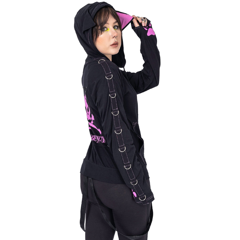 Bye Bye Kitty Void Hood Black Pink Gothic Cat Ear Hoodie Alternative Zip Up - Rockinredfox