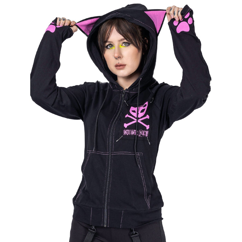 Bye Bye Kitty Void Hood Black Pink Gothic Cat Ear Hoodie Alternative Zip Up