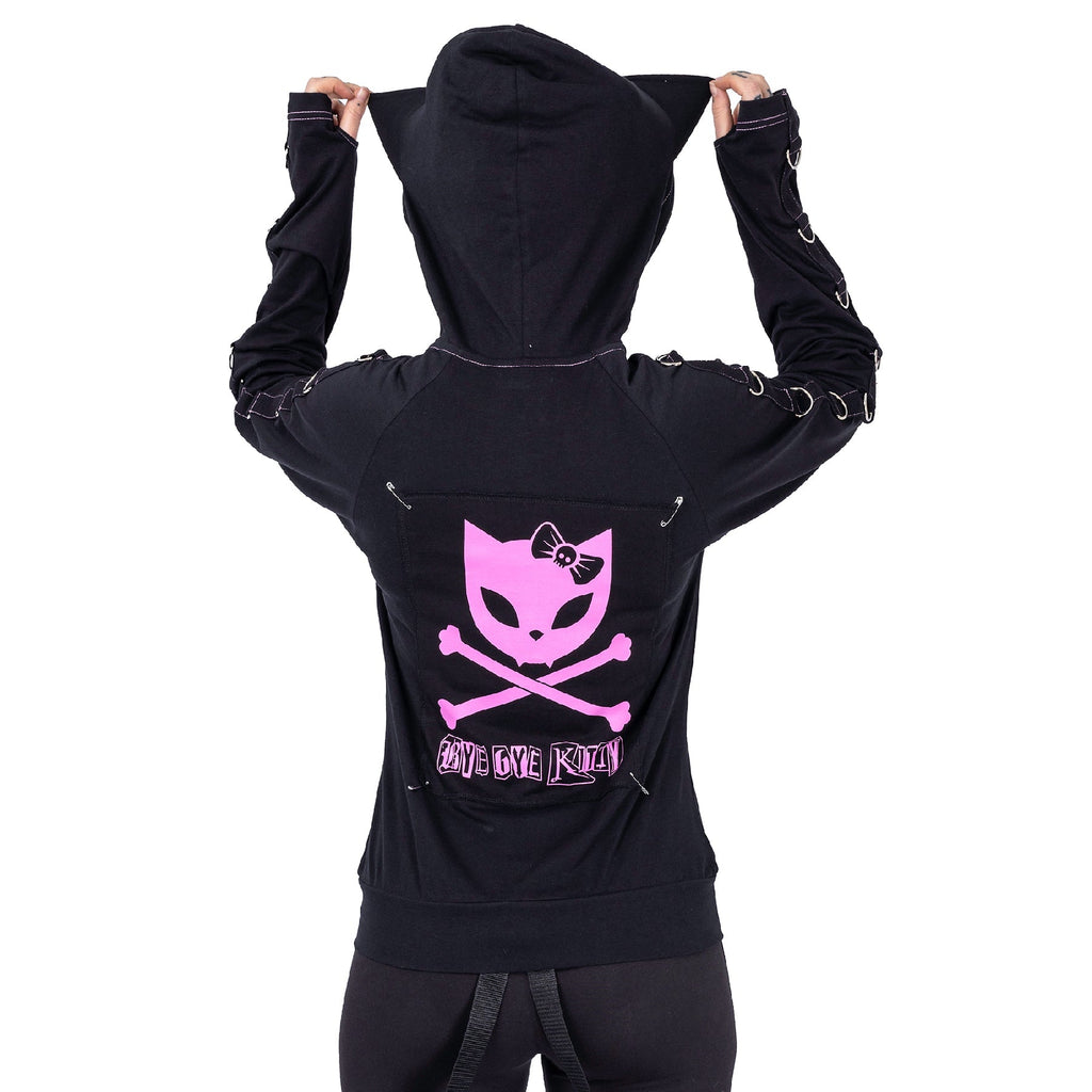 Bye Bye Kitty Void Hood Black Pink Gothic Cat Ear Hoodie Alternative Zip Up - Rockinredfox