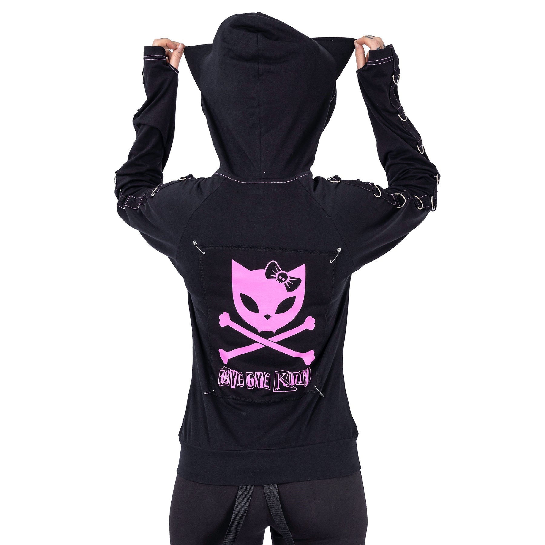 Bye Bye Kitty Void Hood Black Pink Gothic Cat Ear Hoodie Alternative Zip Up - Rockinredfox
