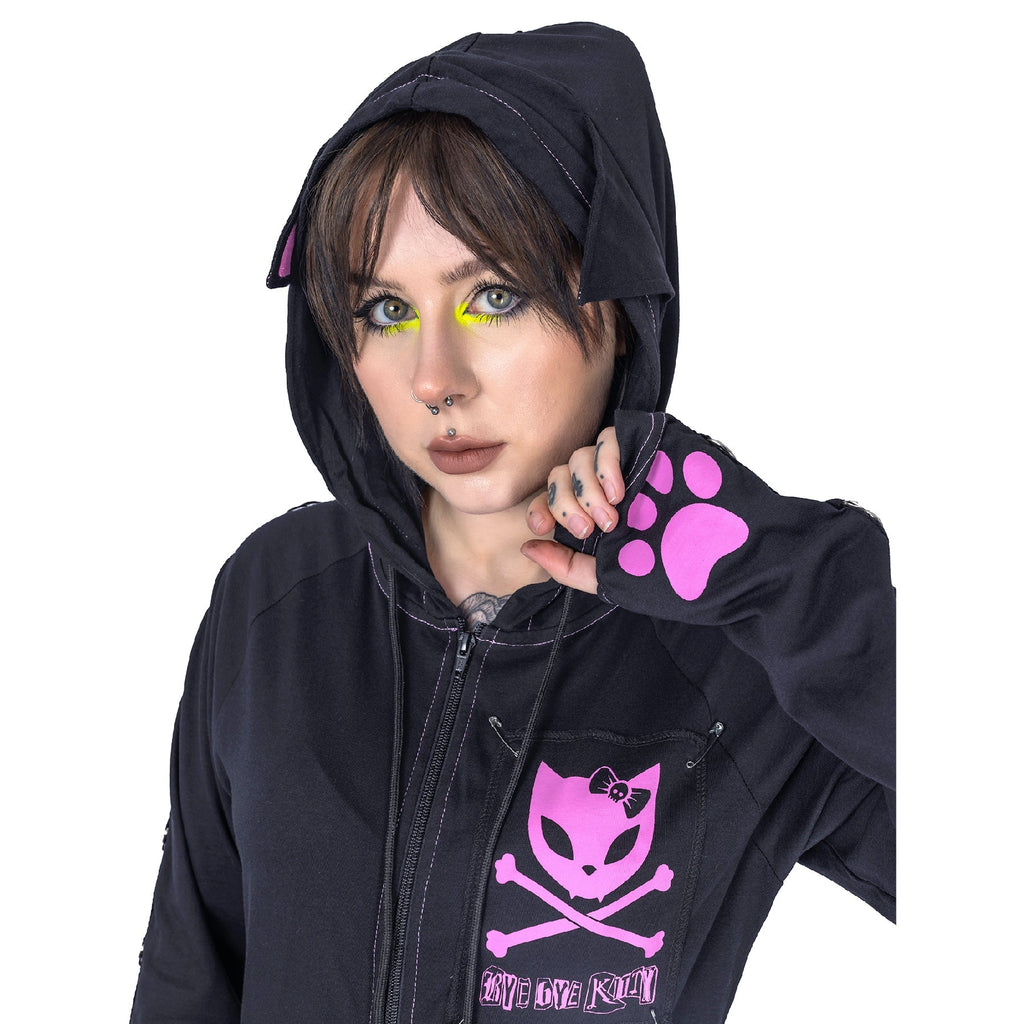 Bye Bye Kitty Void Hood Black Pink Gothic Cat Ear Hoodie Alternative Zip Up - Rockinredfox