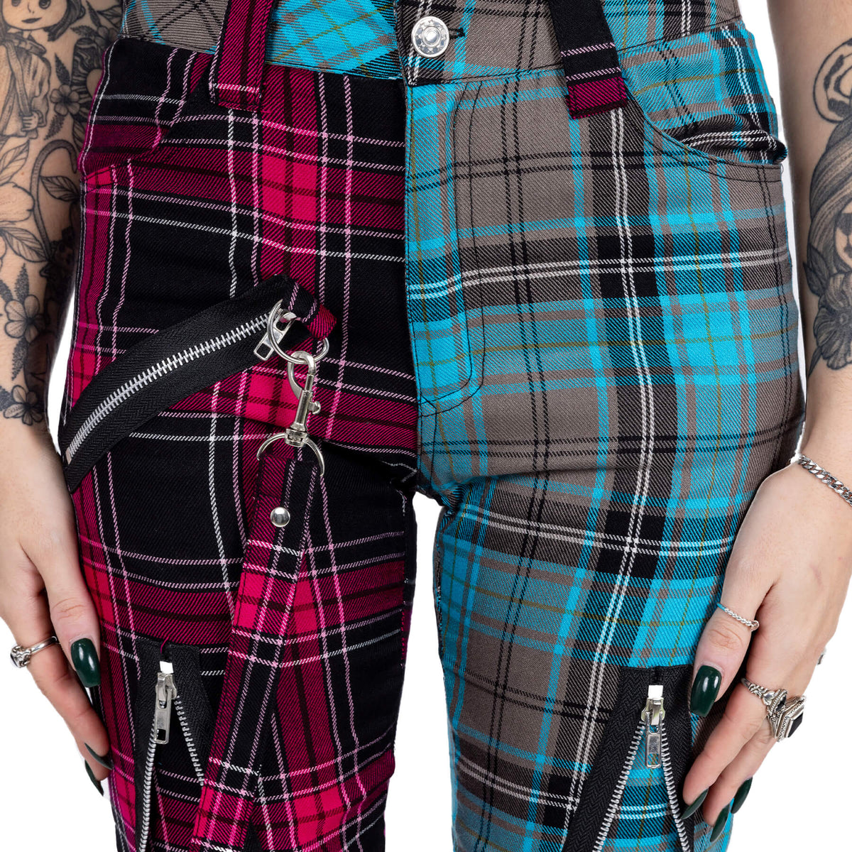 Chemical Black Azaria Pants Dark Pink Blue Check Punk Trousers - Rockinredfox