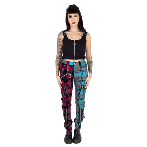 Chemical Black Azaria Pants Dark Pink Blue Check Punk Trousers - Rockinredfox