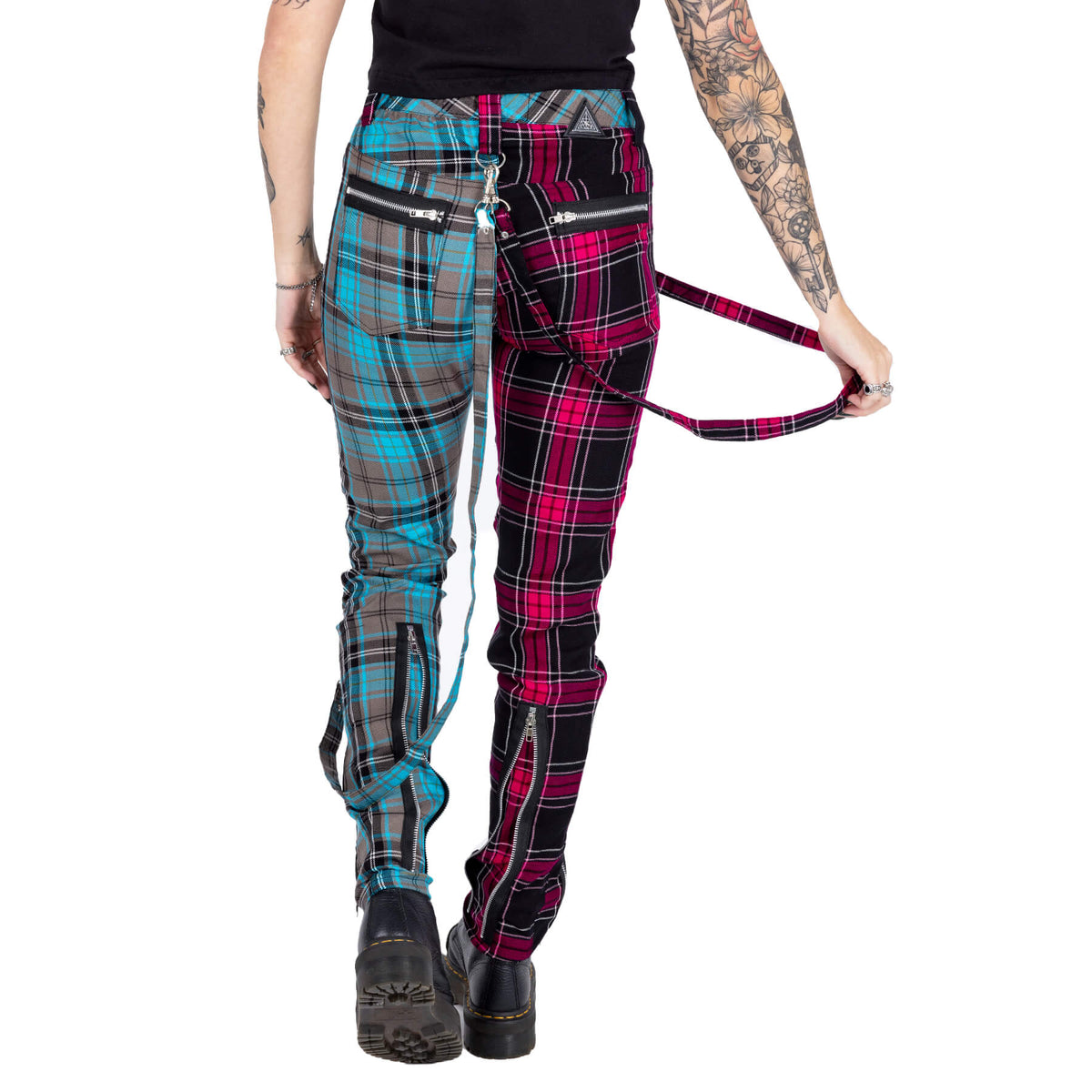 Chemical Black Azaria Pants Dark Pink Blue Check Punk Trousers - Rockinredfox