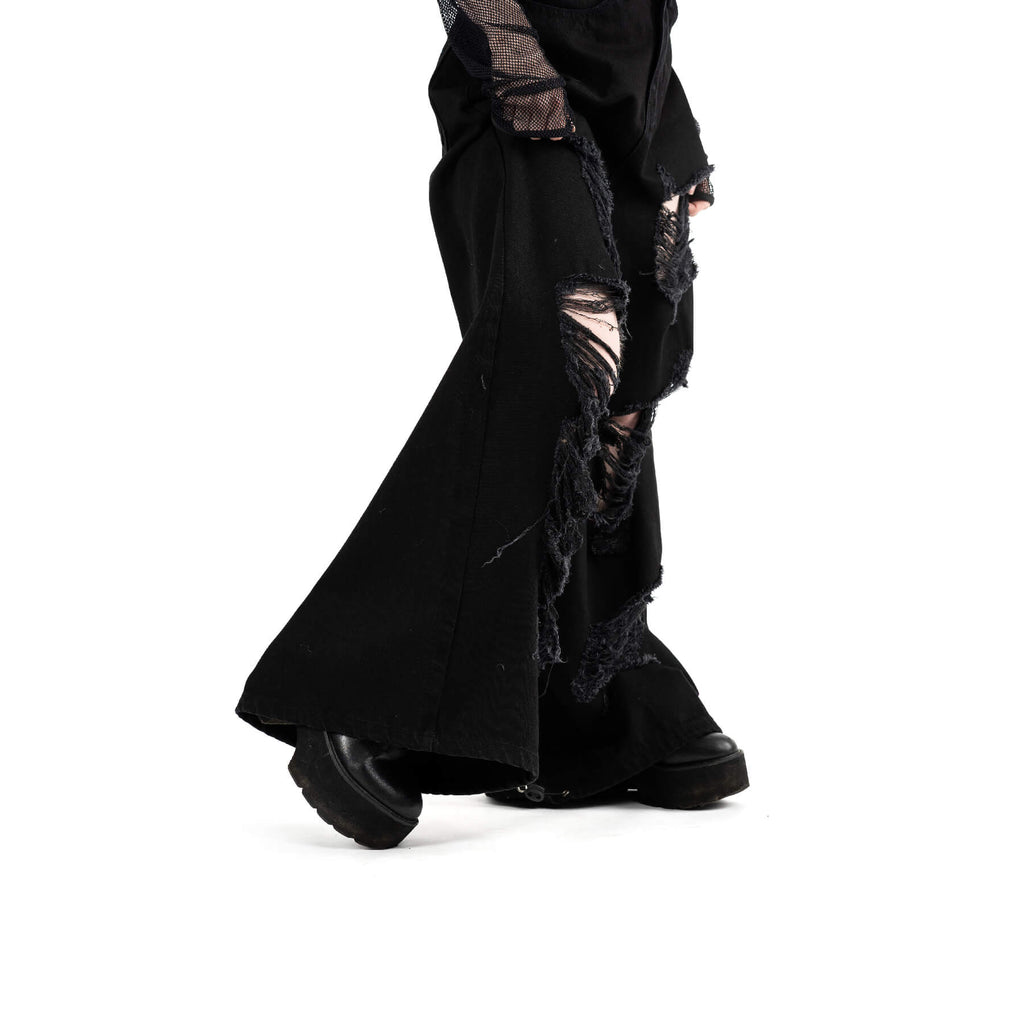 Chemical Black Carrie Jeans Black Wide Leg Ripped Gothic Grunge Alternative Unisex Trousers - Rockinredfox