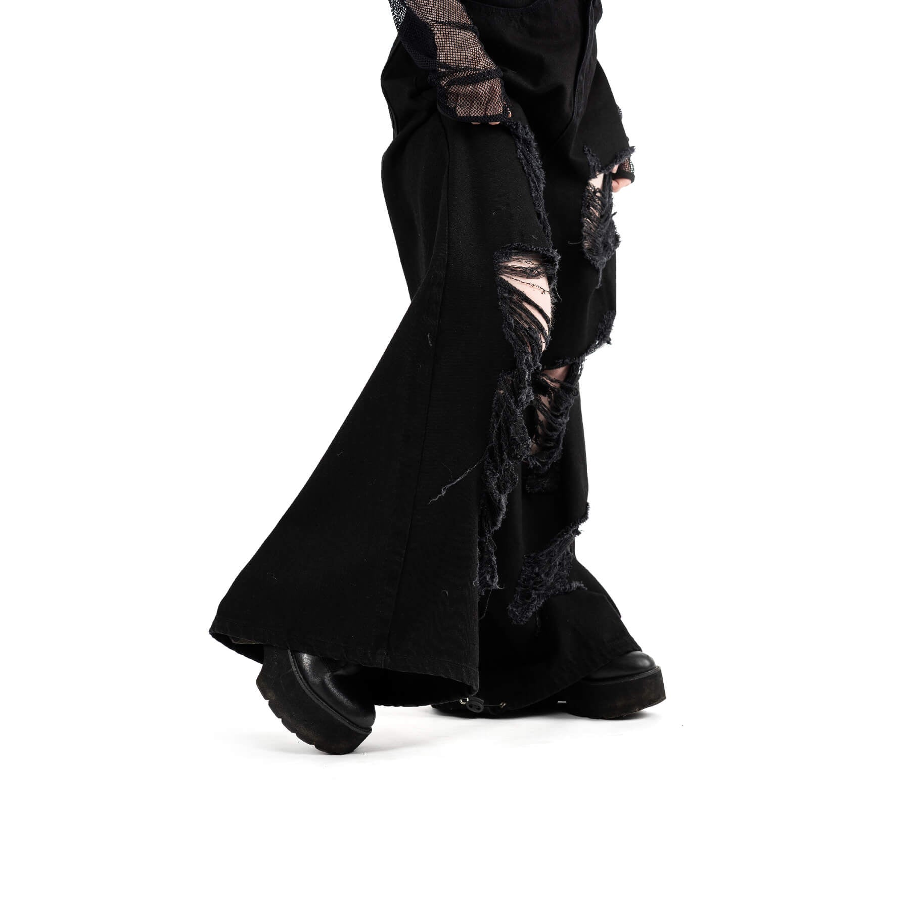 Chemical Black Carrie Jeans Black Wide Leg Ripped Gothic Grunge Alternative Unisex Trousers - Rockinredfox