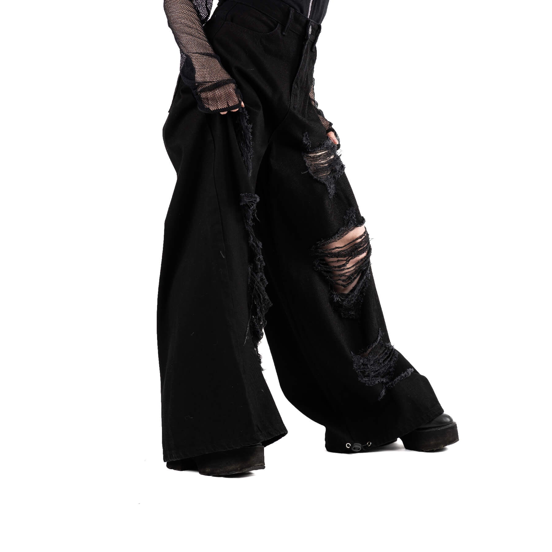 Chemical Black Carrie Jeans Black Wide Leg Ripped Gothic Grunge Alternative Unisex Trousers - Rockinredfox