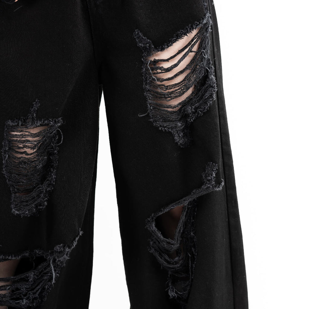 Chemical Black Carrie Jeans Black Wide Leg Ripped Gothic Grunge Alternative Unisex Trousers - Rockinredfox