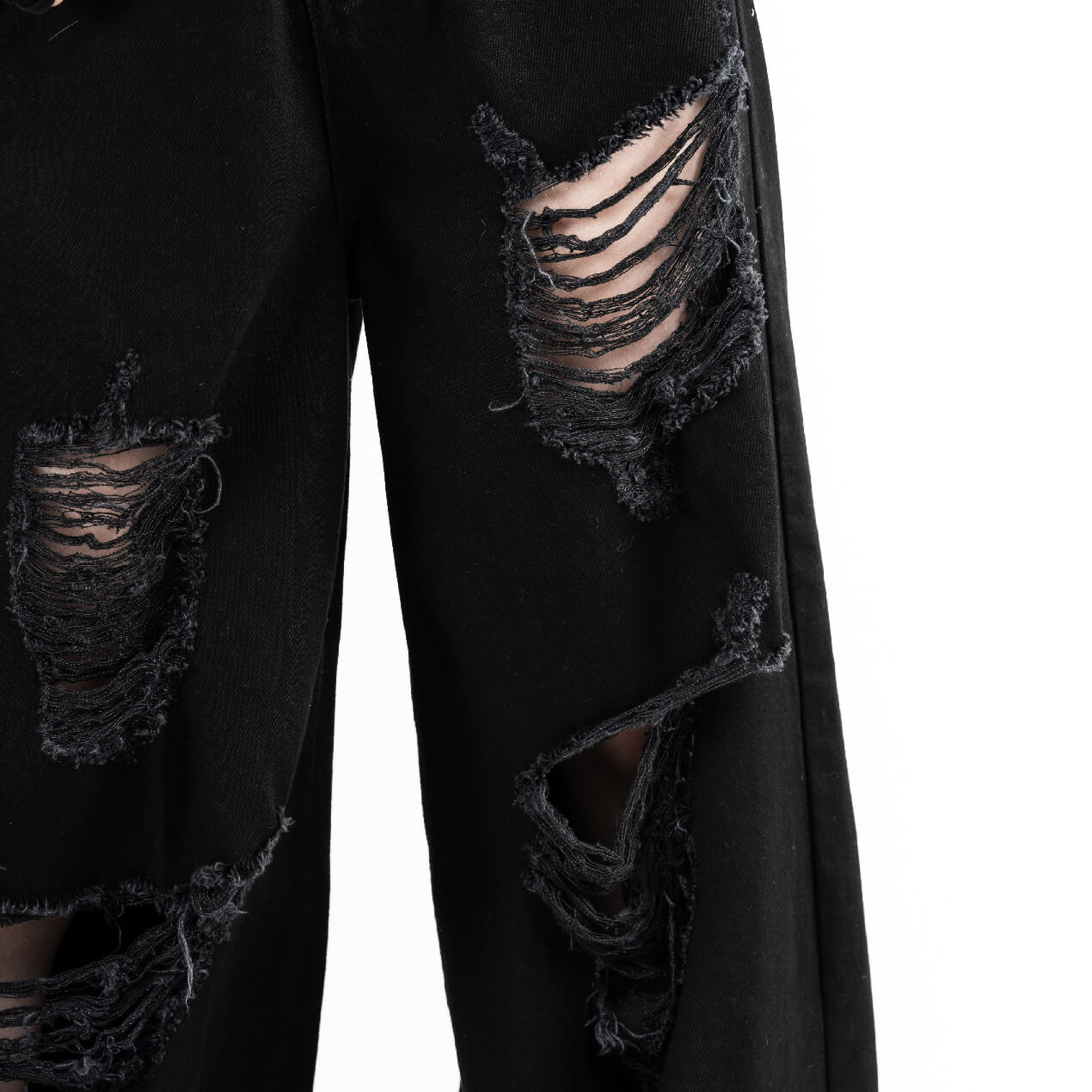 Chemical Black Carrie Jeans Black Wide Leg Ripped Gothic Grunge Alternative Unisex Trousers - Rockinredfox