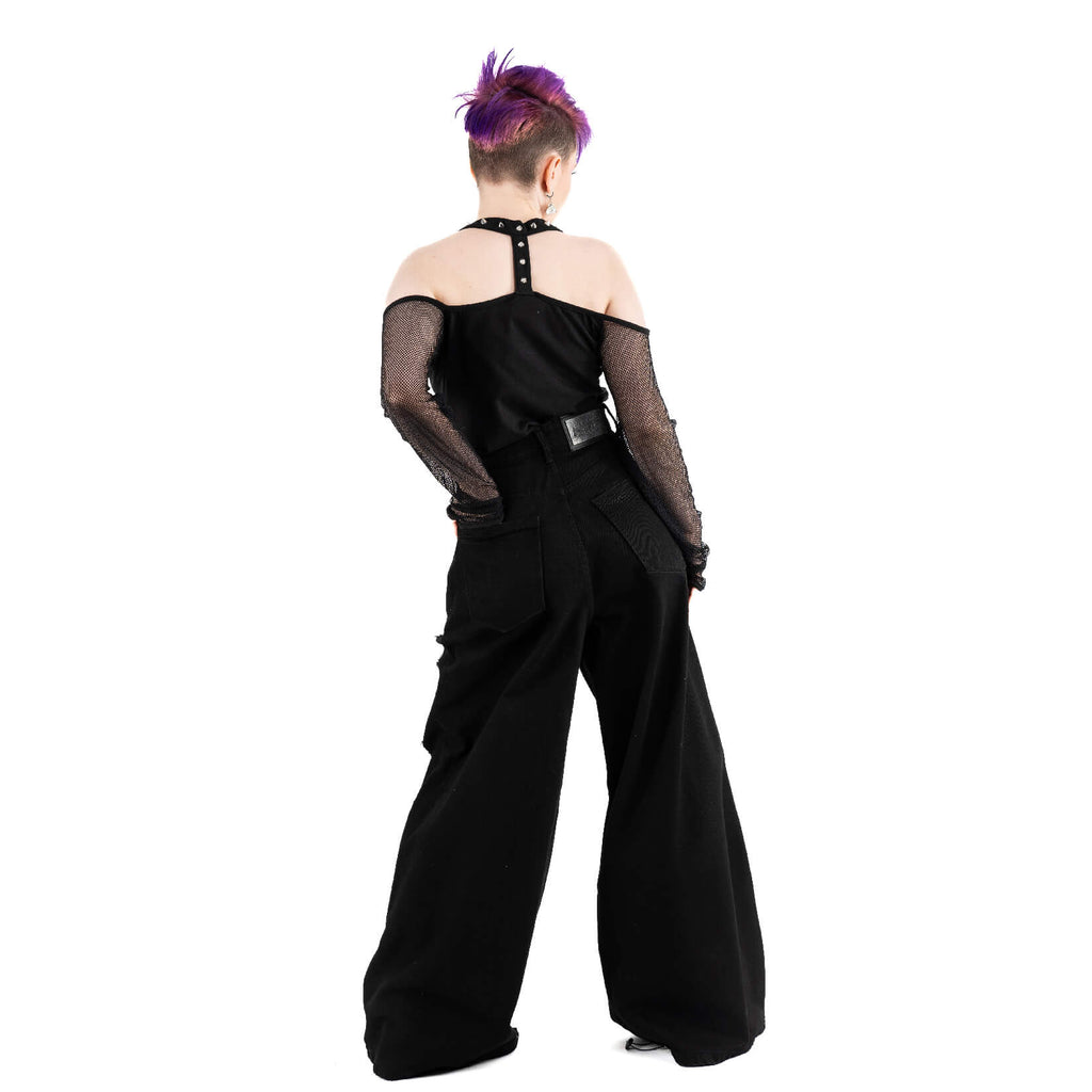 Chemical Black Carrie Jeans Black Wide Leg Ripped Gothic Grunge Alternative Unisex Trousers - Rockinredfox