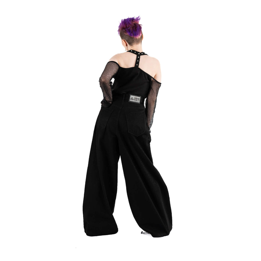 Chemical Black Carrie Jeans Black Wide Leg Ripped Gothic Grunge Alternative Unisex Trousers - Rockinredfox