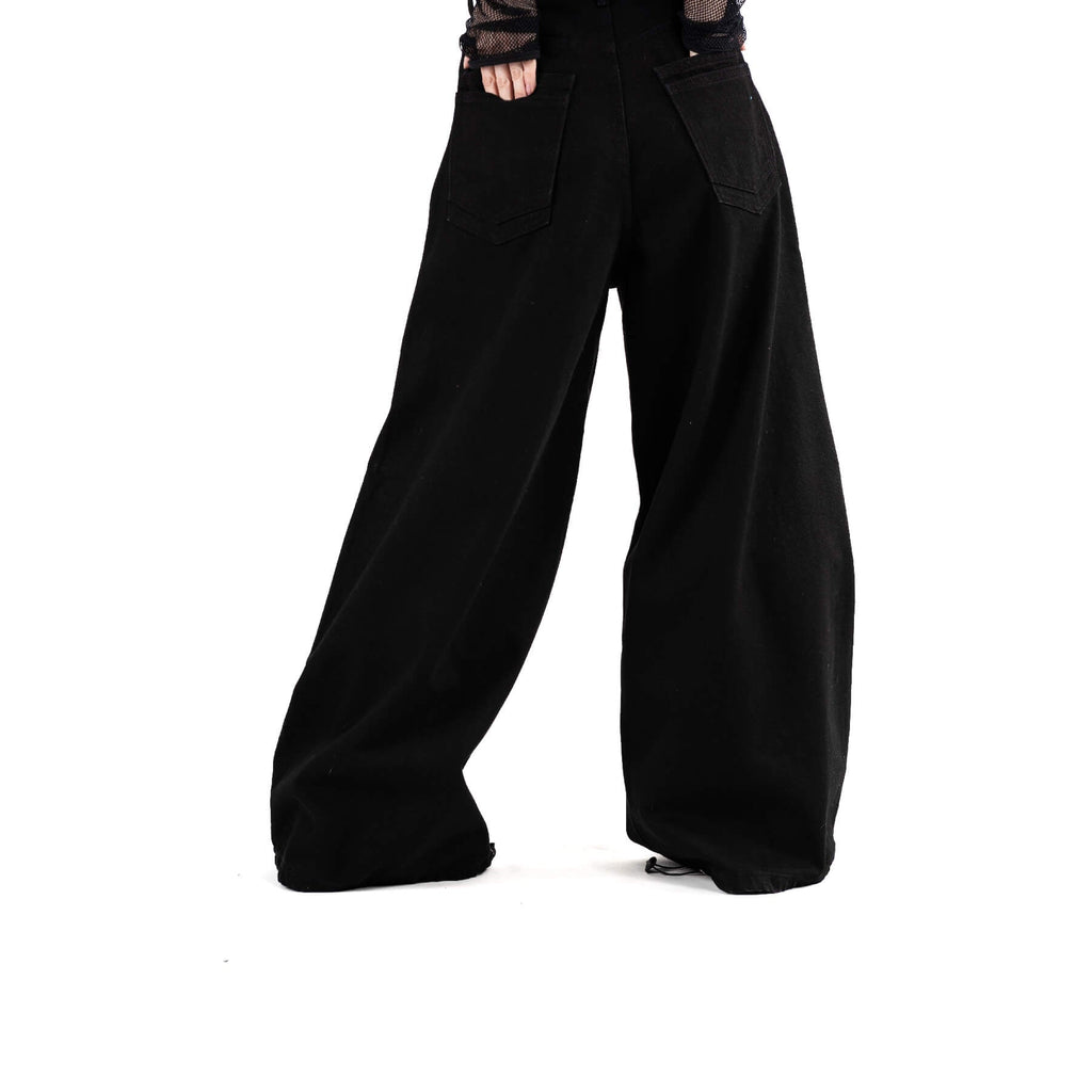 Chemical Black Carrie Jeans Black Wide Leg Ripped Gothic Grunge Alternative Unisex Trousers - Rockinredfox