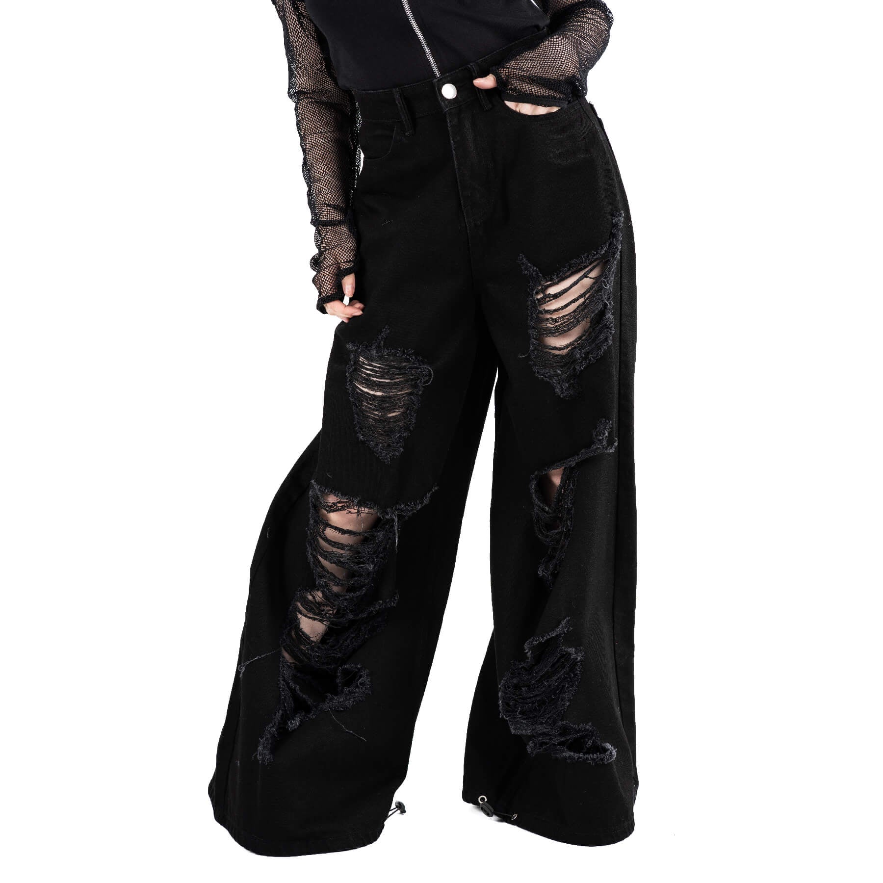 Chemical Black Carrie Jeans Black Wide Leg Ripped Gothic Grunge Alternative Unisex Trousers - Rockinredfox