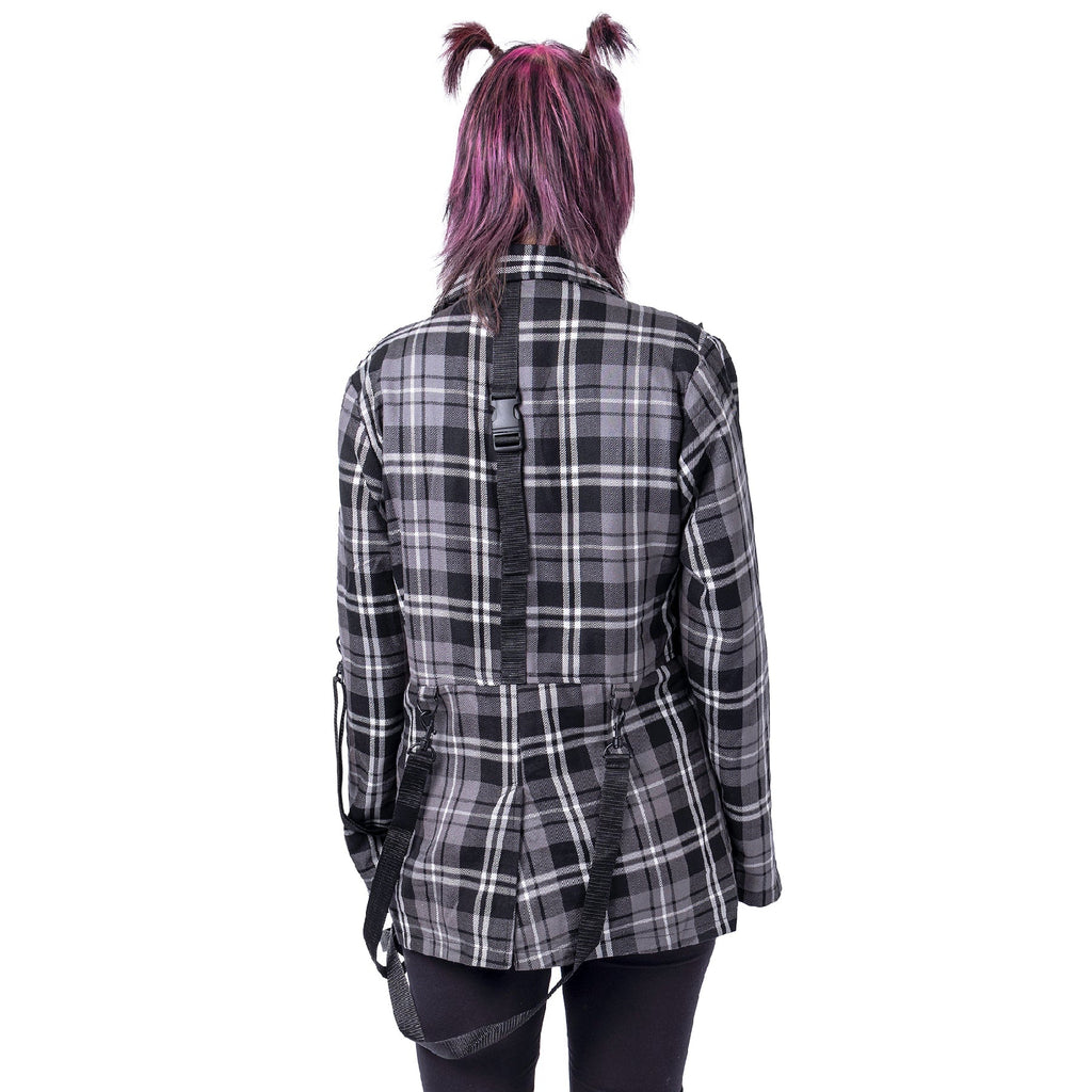 Chemical Black Cordelia Jacket Grey Check Gothic Harness Blazer Punk Grunge Alternative - Rockinredfox