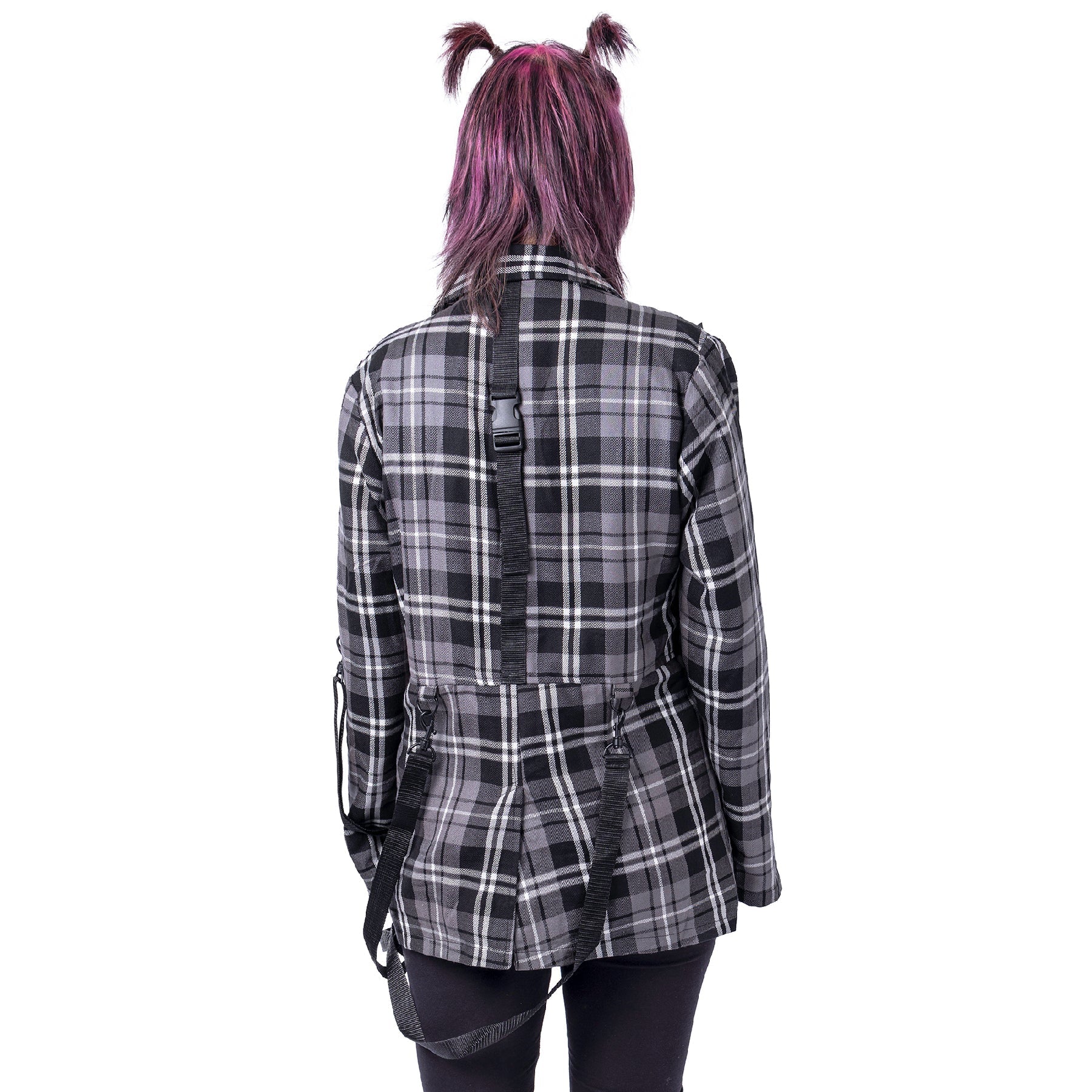 Chemical Black Cordelia Jacket Grey Check Gothic Harness Blazer Punk Grunge Alternative - Rockinredfox