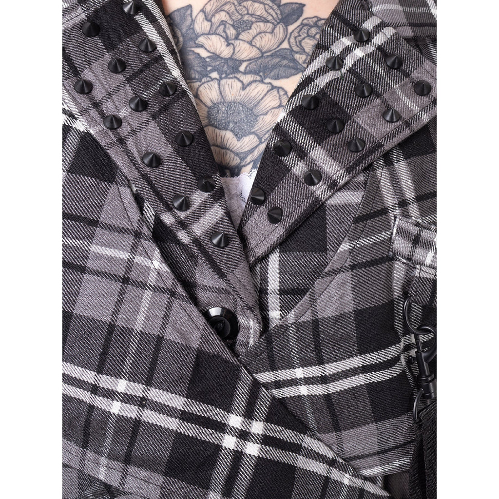 Chemical Black Cordelia Jacket Grey Check Gothic Harness Blazer Punk Grunge Alternative - Rockinredfox