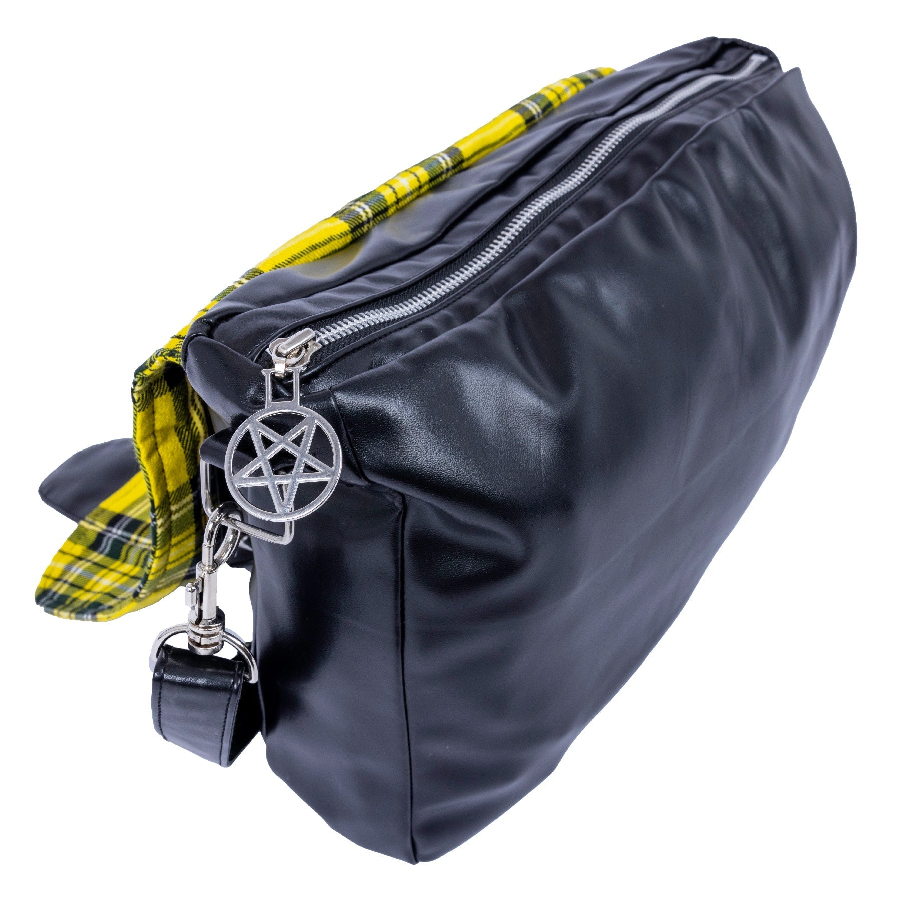 Chemical Black Damara Bag – Yellow Tartan Studded Punk Messenger Bag | Alternative Gothic Shoulder Bag - Rockinredfox