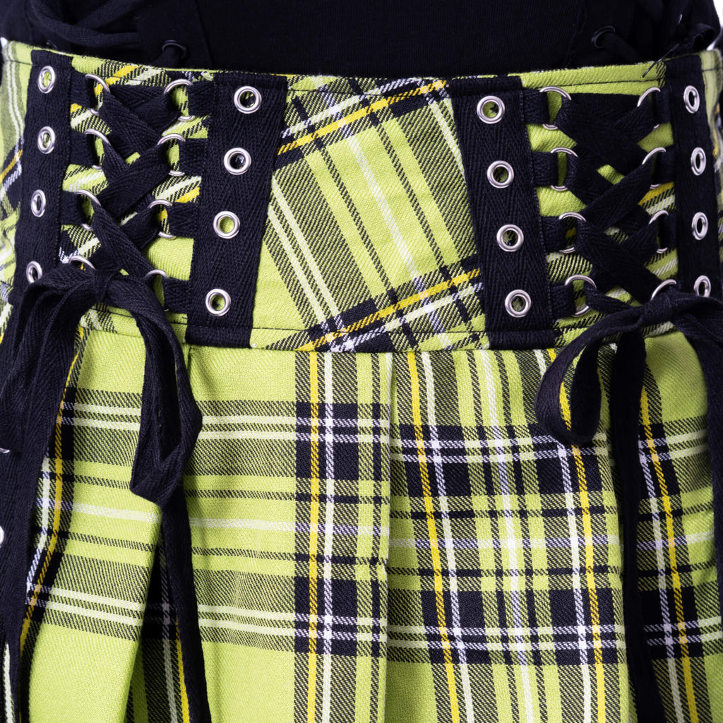 Chemical Black Diaz Skirt Green Tartan Punk Mini Skirt Lace Up High Waist - Rockinredfox