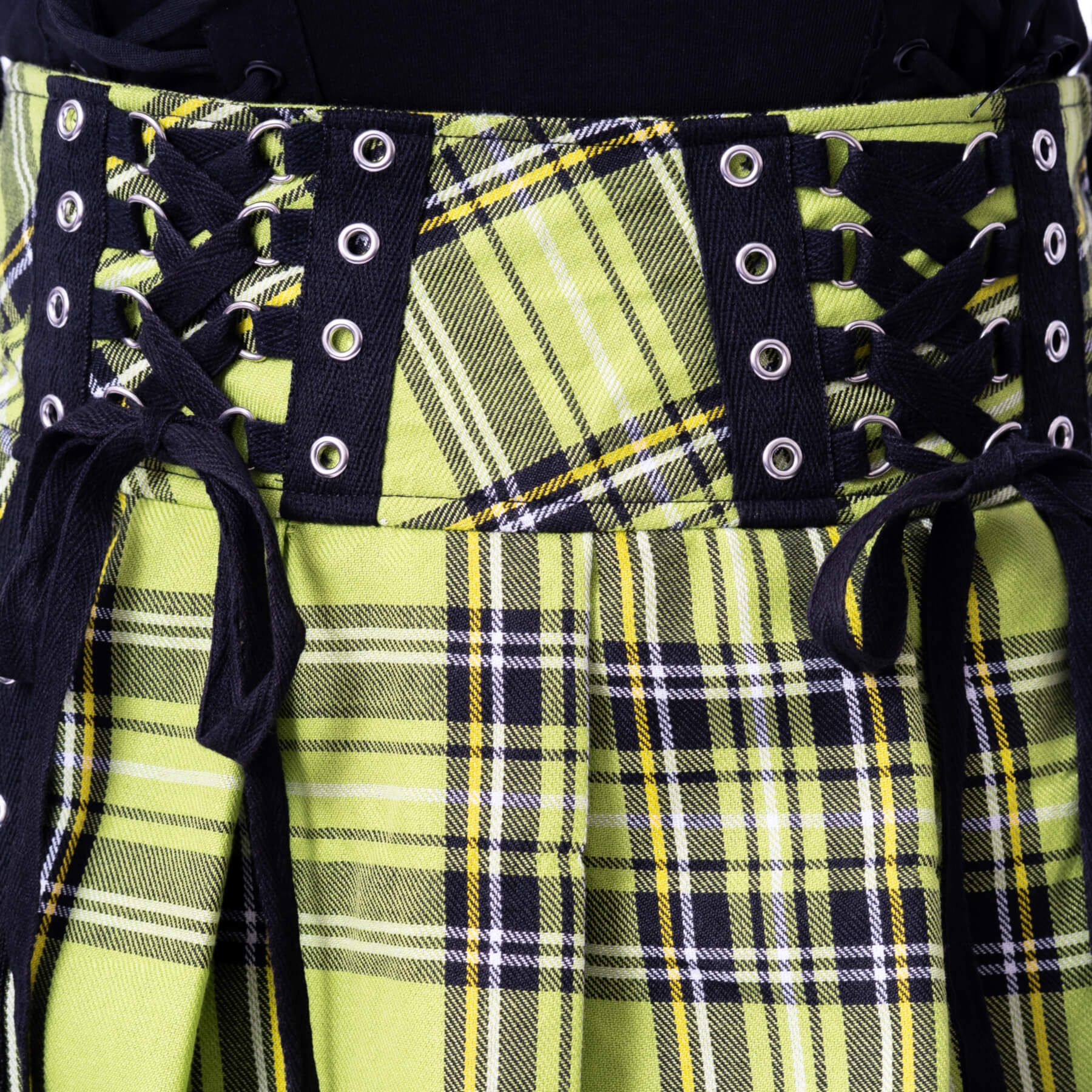 Chemical Black Diaz Skirt Green Tartan Punk Mini Skirt Lace Up High Waist - Rockinredfox