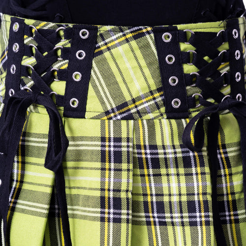 Chemical Black Diaz Skirt Green Tartan Punk Mini Skirt Lace Up High Waist - Rockinredfox