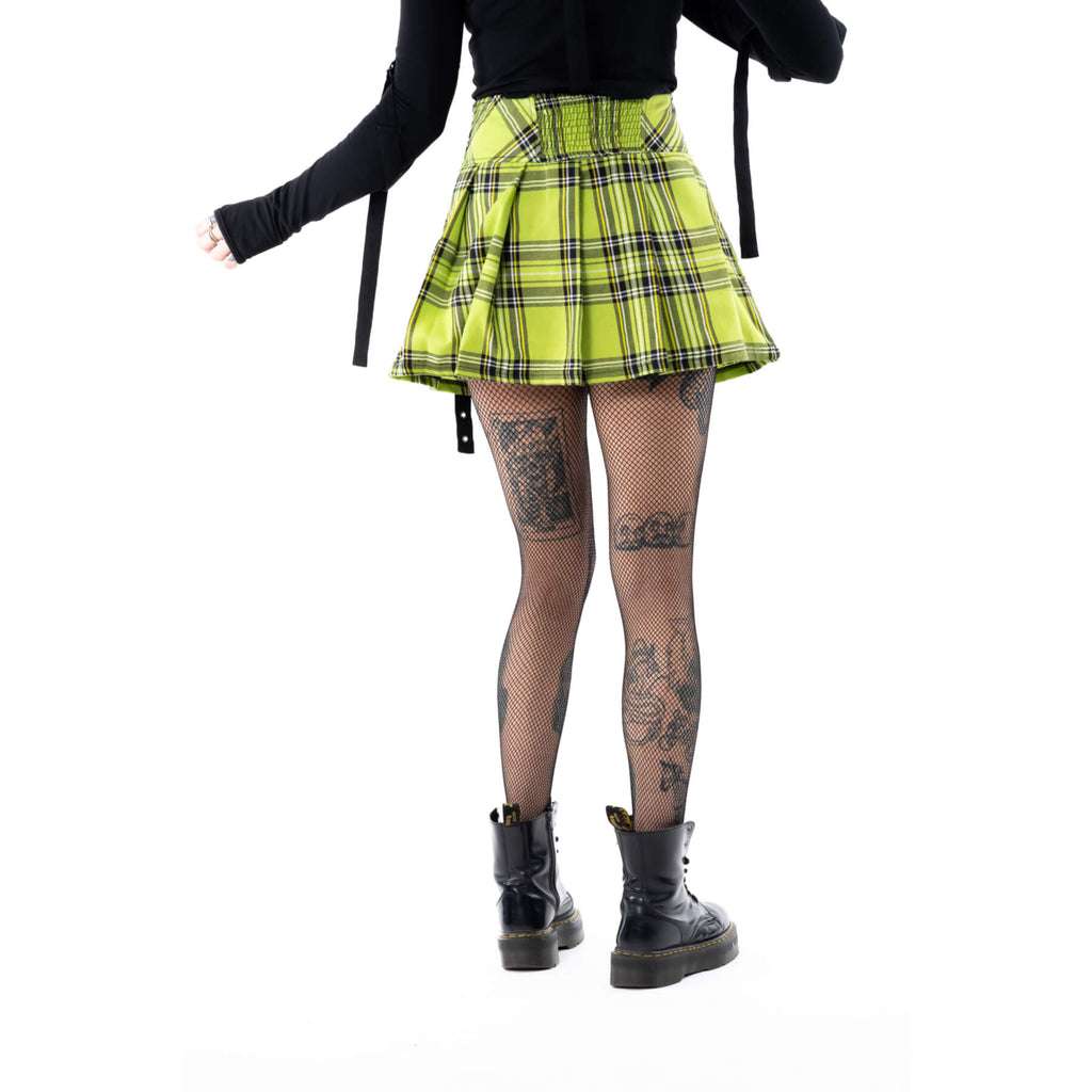 Chemical Black Diaz Skirt Green Tartan Punk Mini Skirt Lace Up High Waist - Rockinredfox