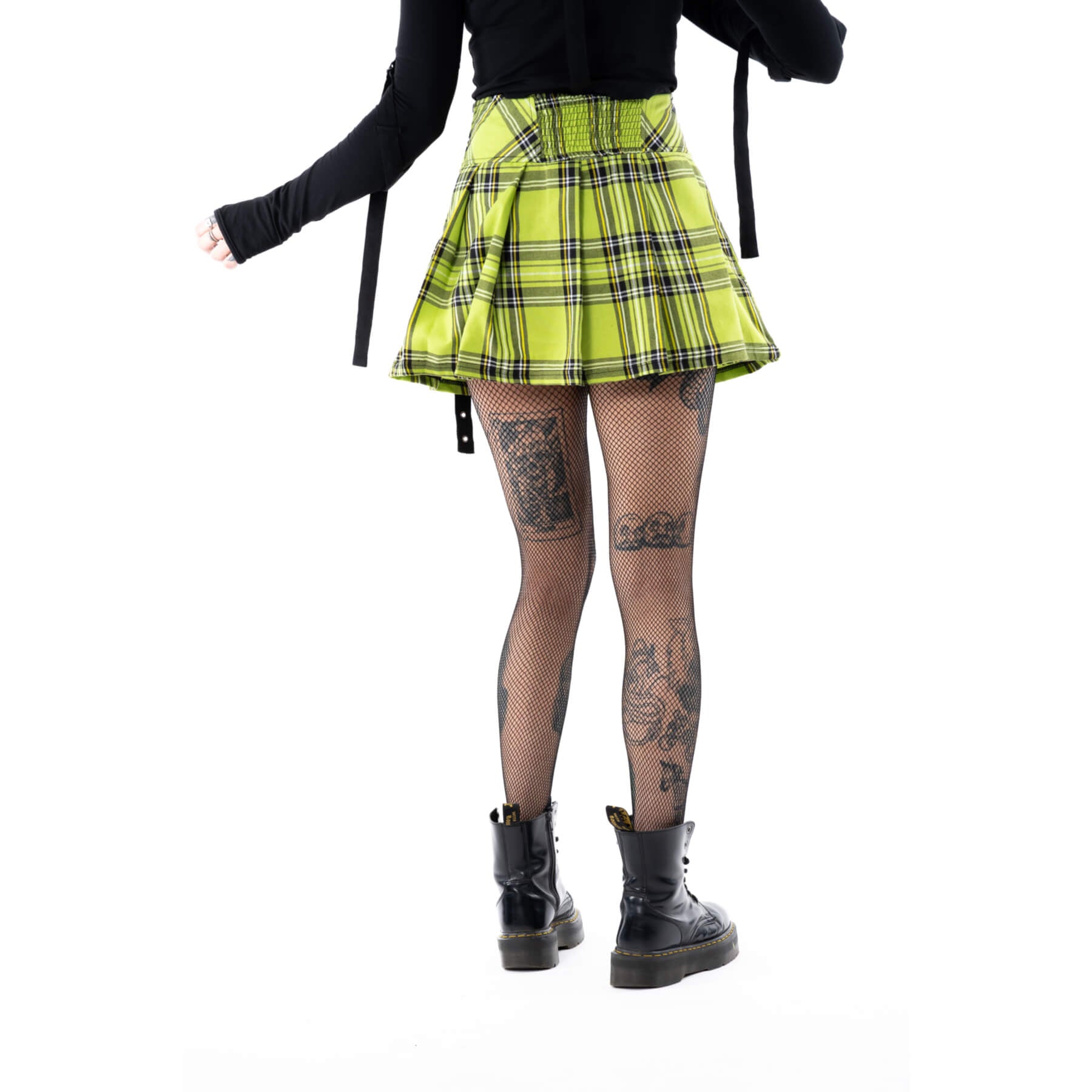 Chemical Black Diaz Skirt Green Tartan Punk Mini Skirt Lace Up High Waist - Rockinredfox