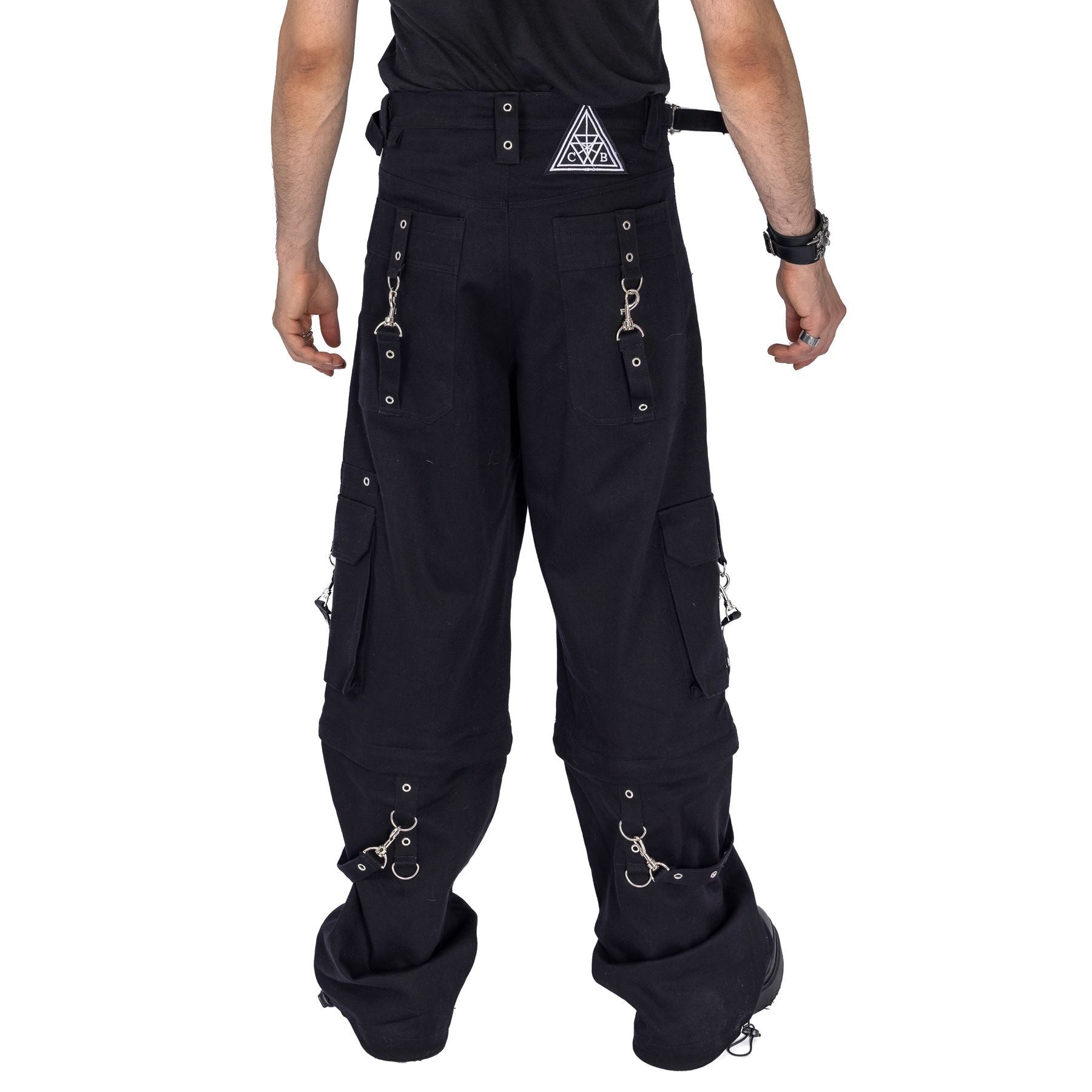 Chemical Black Mens Asante Pants – Black Gothic Zip - Off Cargo Trousers | Alternative Convertible Jorts - Rockinredfox