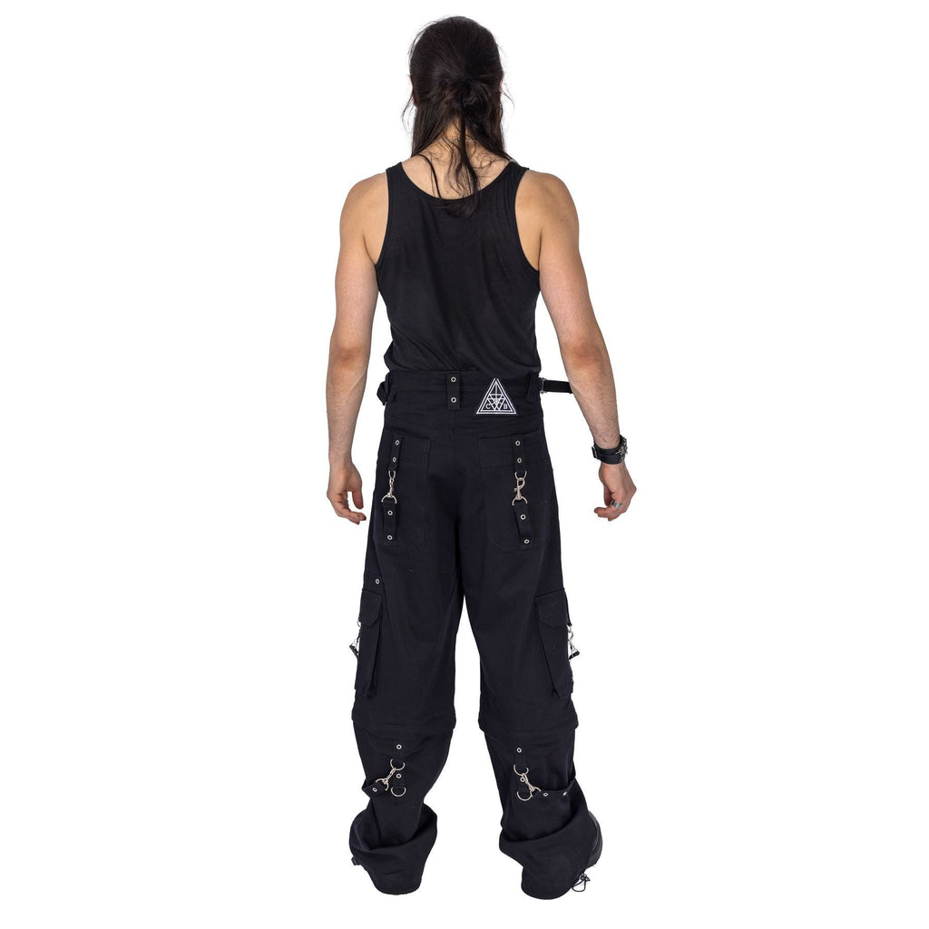 Chemical Black Mens Asante Pants – Black Gothic Zip - Off Cargo Trousers | Alternative Convertible Jorts - Rockinredfox