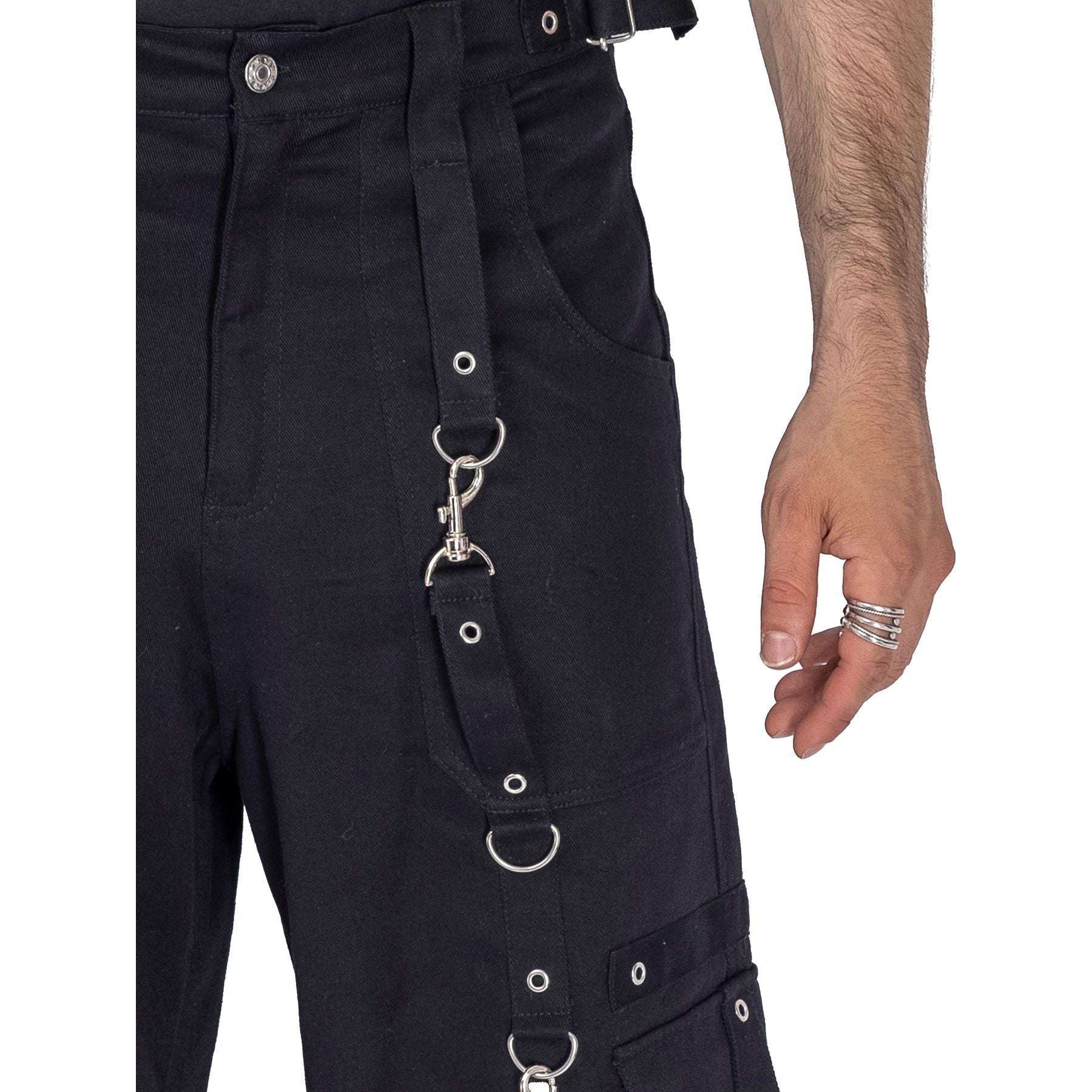 Chemical Black Mens Asante Pants – Black Gothic Zip - Off Cargo Trousers | Alternative Convertible Jorts - Rockinredfox