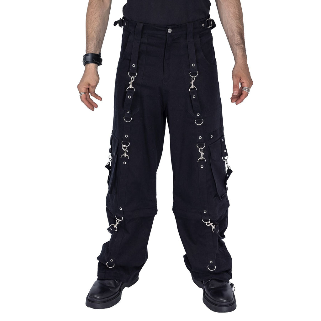 Chemical Black Mens Asante Pants – Black Gothic Zip - Off Cargo Trousers | Alternative Convertible Jorts - Rockinredfox